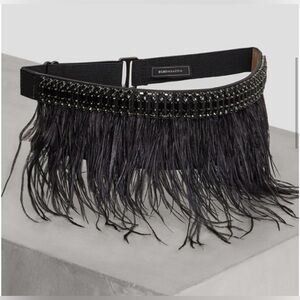 BCBGMAXAZRIA Ostrich Feather Black Waist Belt One Size